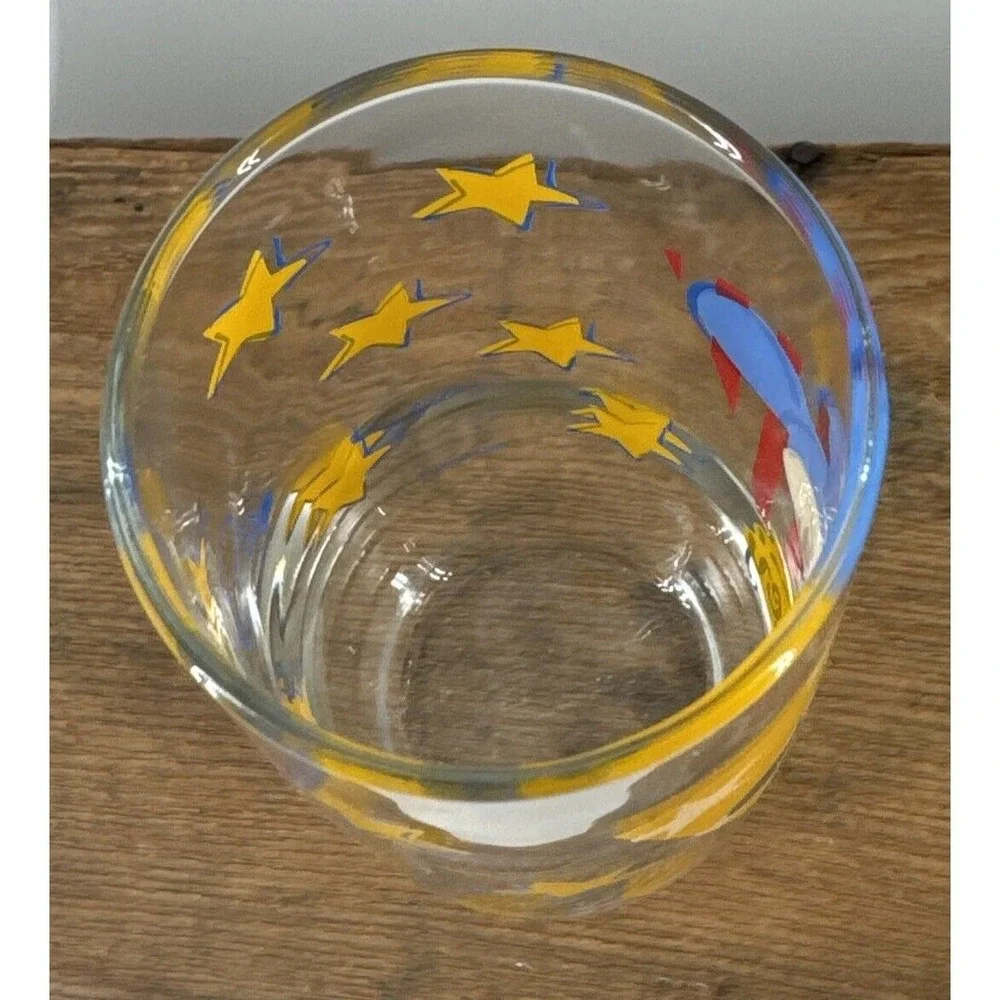 Mickey Mouse Drinking Glass Anchor Hocking Disney Yellow‎ Stars 16 oz Vintage